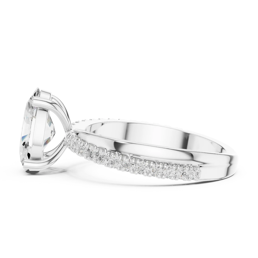 Oval Cut Engagement Ring with Pavé Diamond Accent Band in 10K White Gold