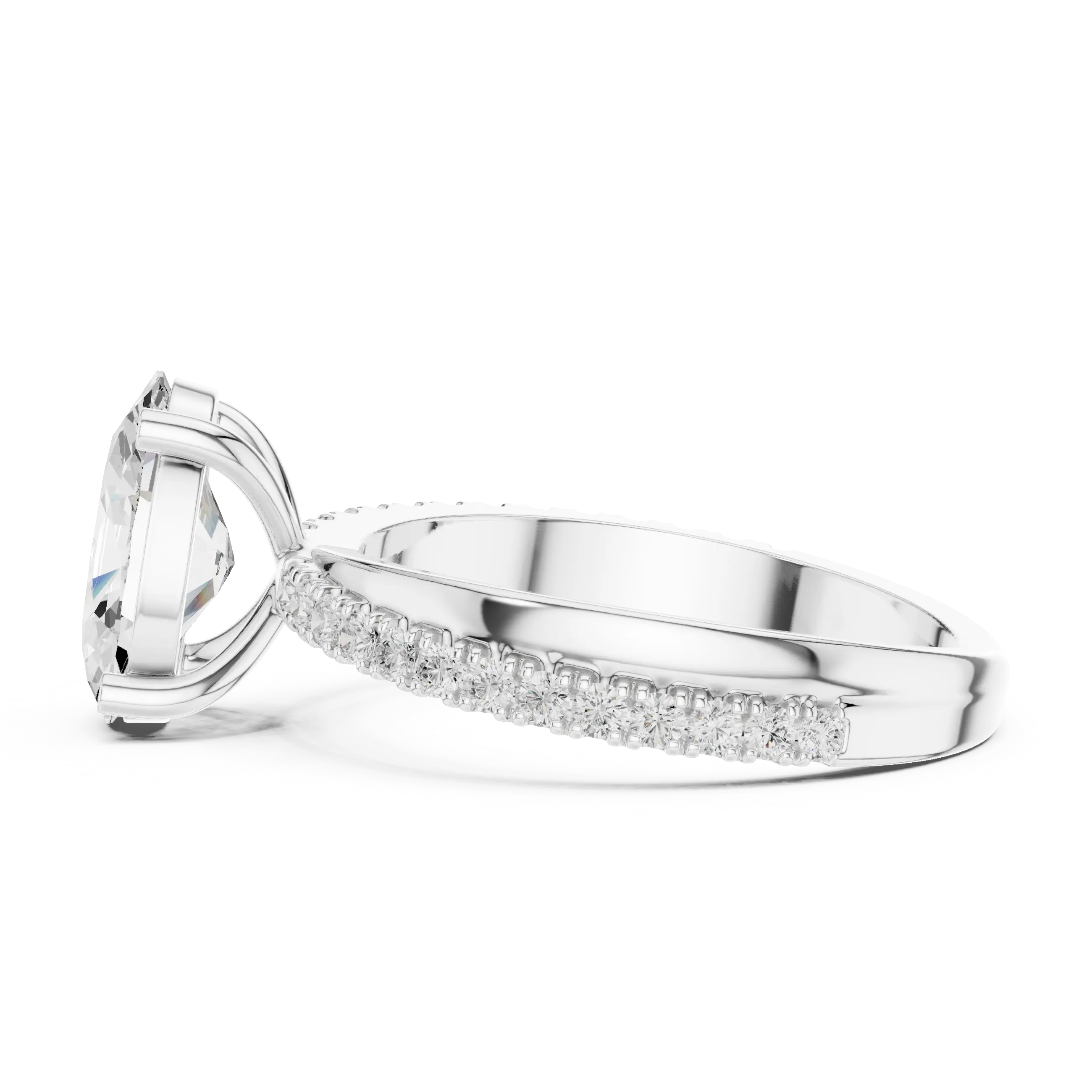 Oval Cut Engagement Ring with Pavé Diamond Accent Band in 10K White Gold