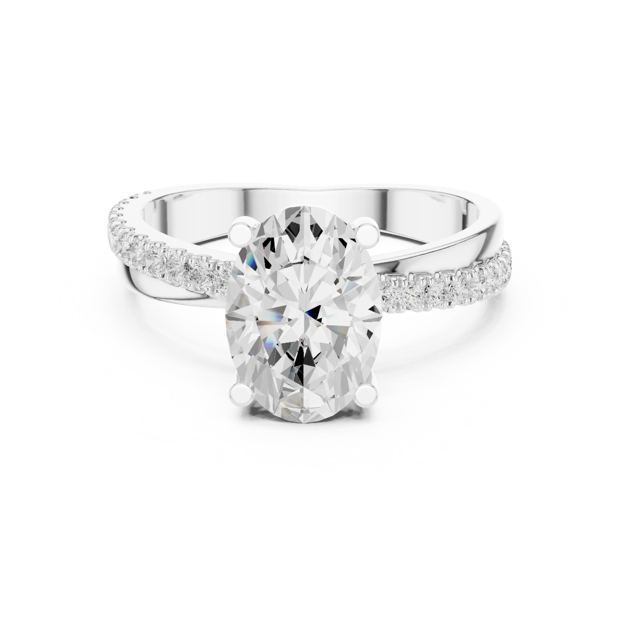 Oval Cut Engagement Ring with Pavé Diamond Accent Band in 10K White Gold