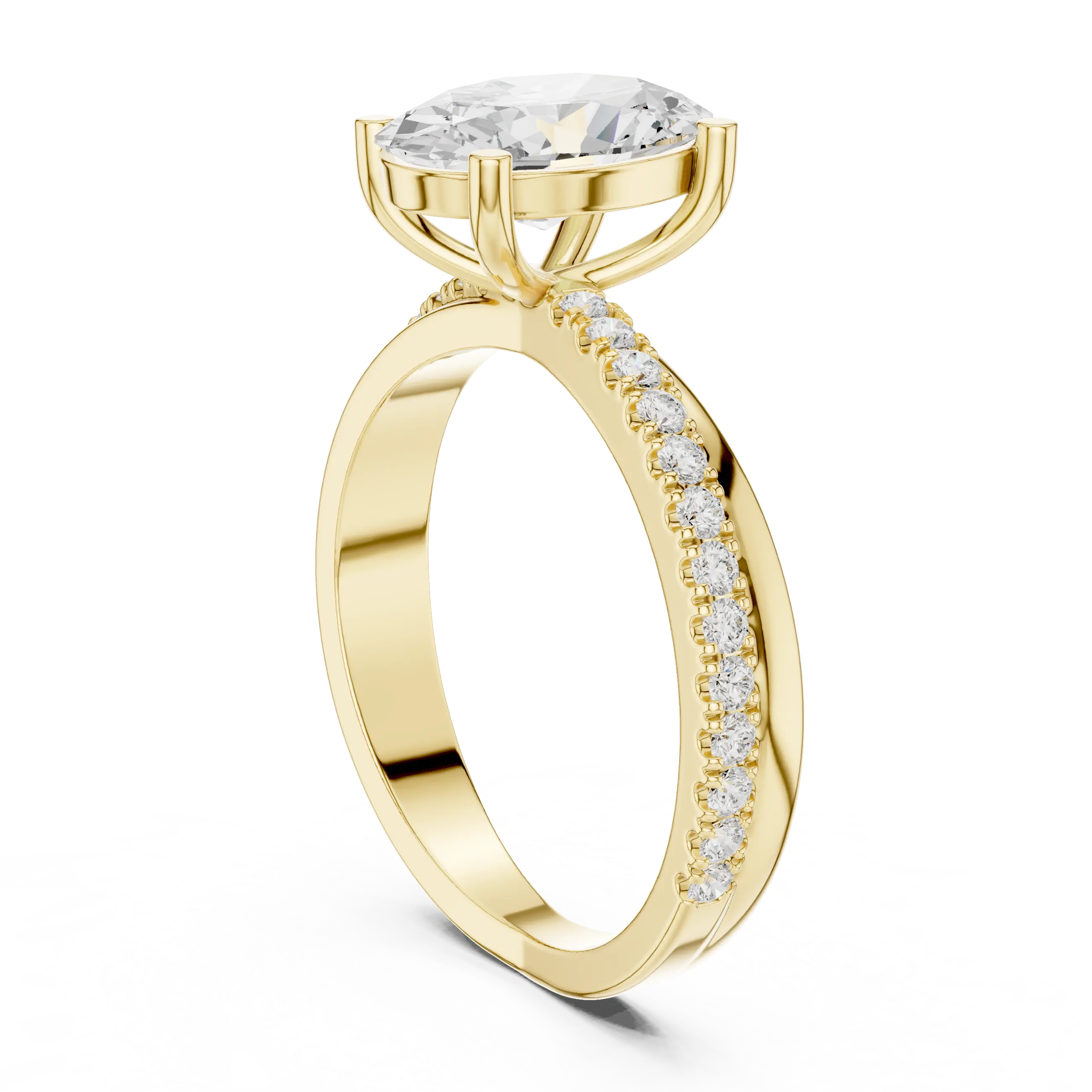 Oval Cut Engagement Ring with Pavé Diamond Accent Band in 10K White Gold