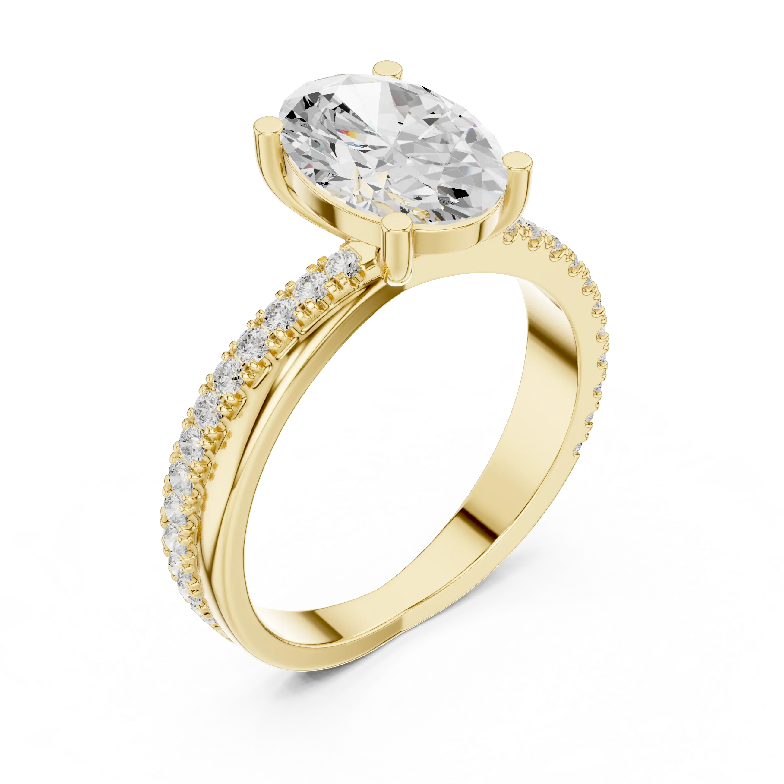 Oval Cut Engagement Ring with Pavé Diamond Accent Band in 10K White Gold