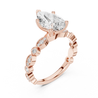 Pear Cut Engagement Ring with Vintage Marquise & Round Pavé Band - Solid 14K Gold Teardrop Solitaire Ring