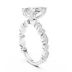 Pear Cut Engagement Ring with Vintage Marquise & Round Pavé Band - Solid 14K Gold Teardrop Solitaire Ring