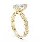 Pear Cut Engagement Ring with Vintage Marquise & Round Pavé Band - Solid 14K Gold Teardrop Solitaire Ring