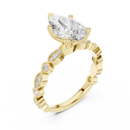Pear Cut Engagement Ring with Vintage Marquise & Round Pavé Band - Solid 14K Gold Teardrop Solitaire Ring