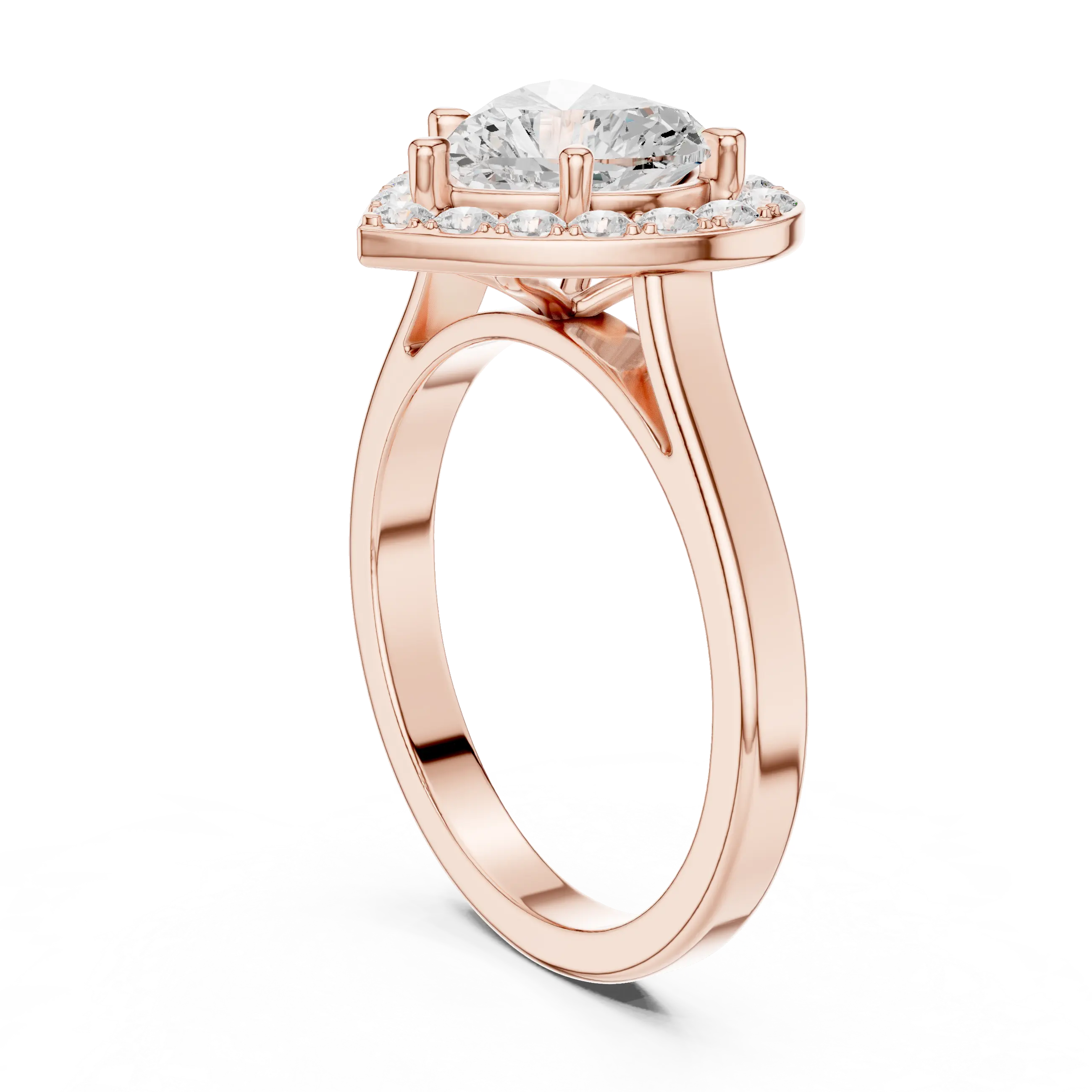Heart Cut Halo Engagement Ring in 14K Rose Gold - Elegant Heart Shaped Solitaire Ring for Women
