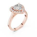 Heart Cut Halo Engagement Ring in 14K Rose Gold - Elegant Heart Shaped Solitaire Ring for Women