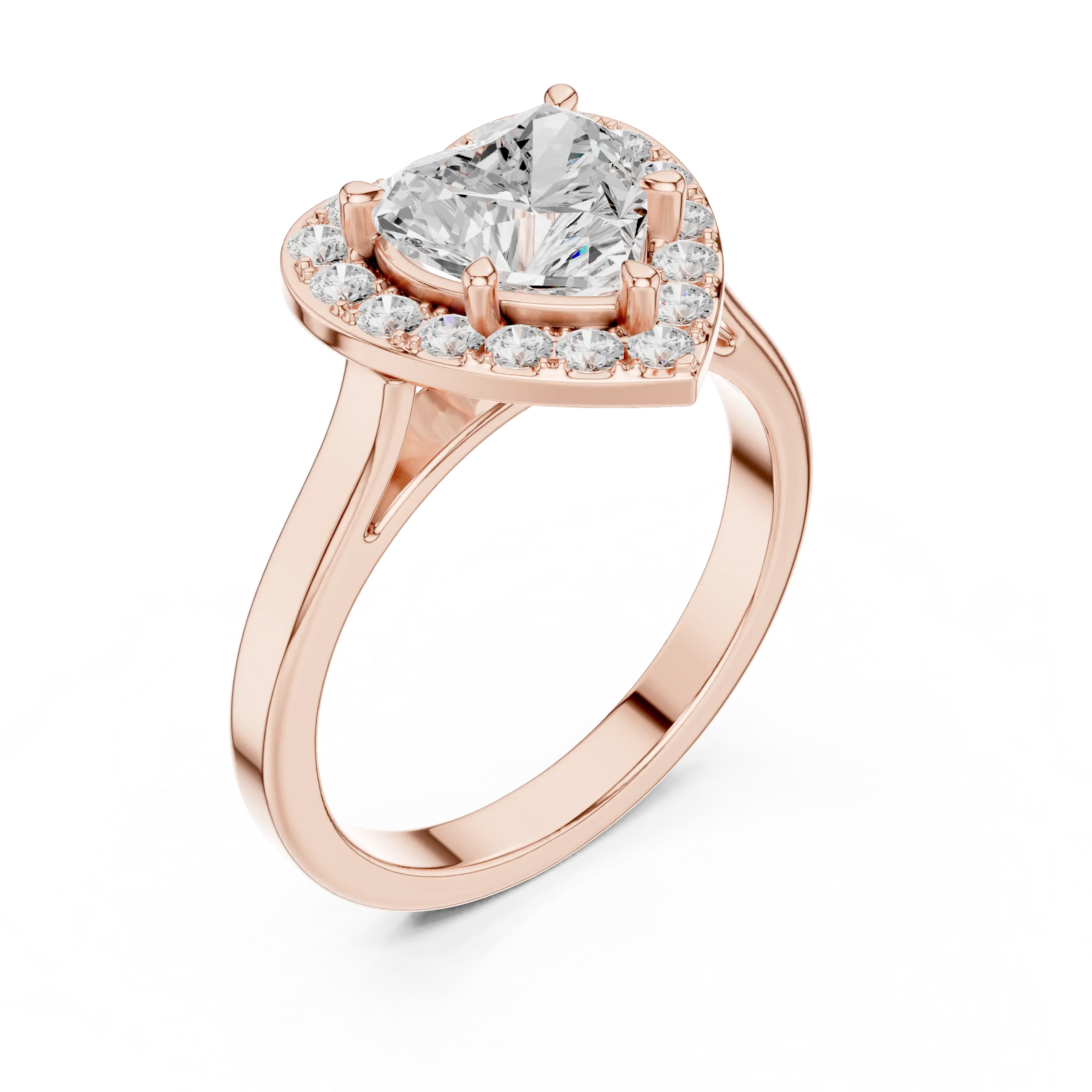 Heart Cut Halo Engagement Ring in 14K Rose Gold - Elegant Heart Shaped Solitaire Ring for Women