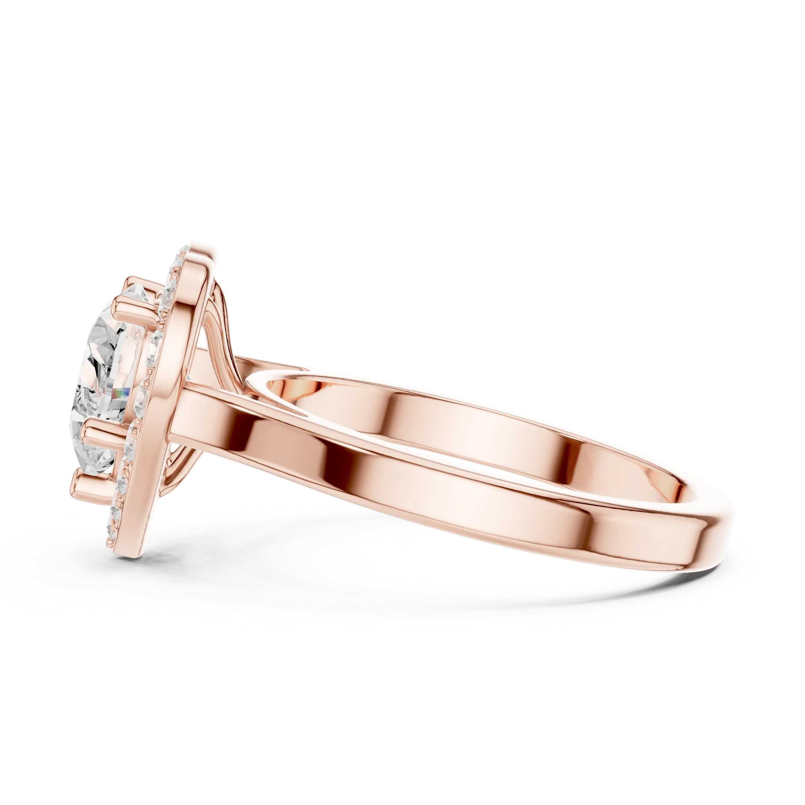Heart Cut Halo Engagement Ring in 14K Rose Gold - Elegant Heart Shaped Solitaire Ring for Women