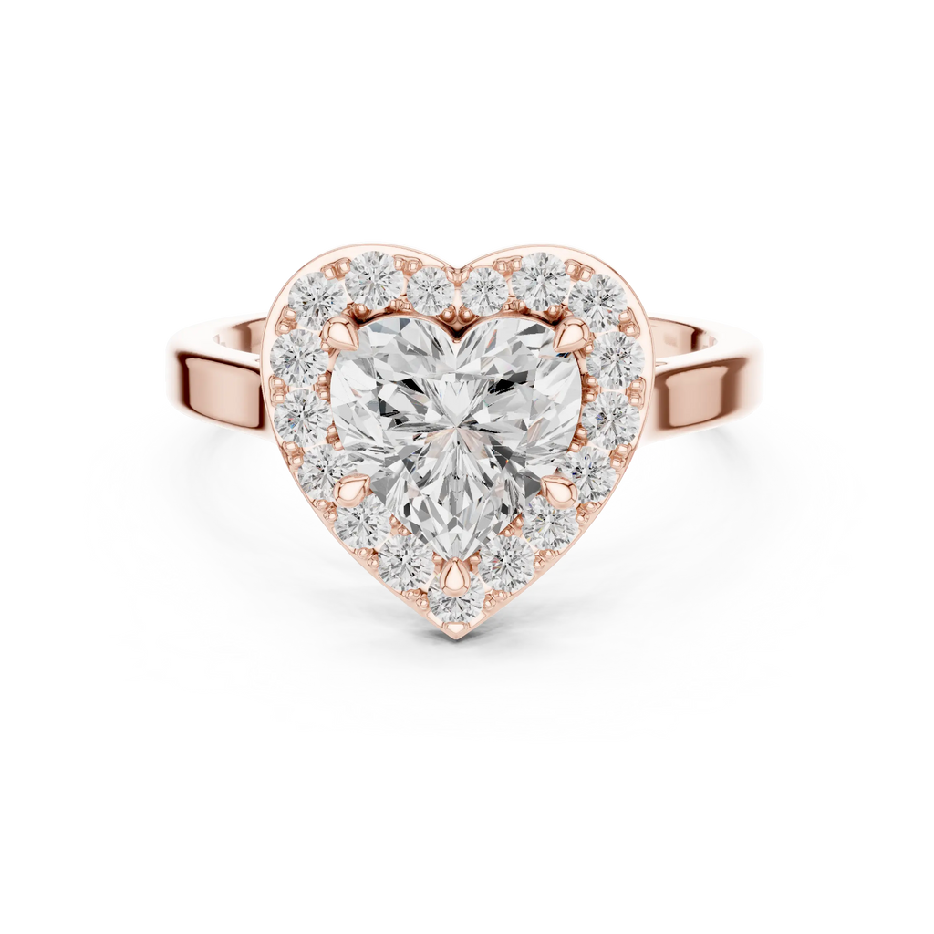 Heart Cut Halo Engagement Ring in 14K Rose Gold - Elegant Heart Shaped Solitaire Ring for Women