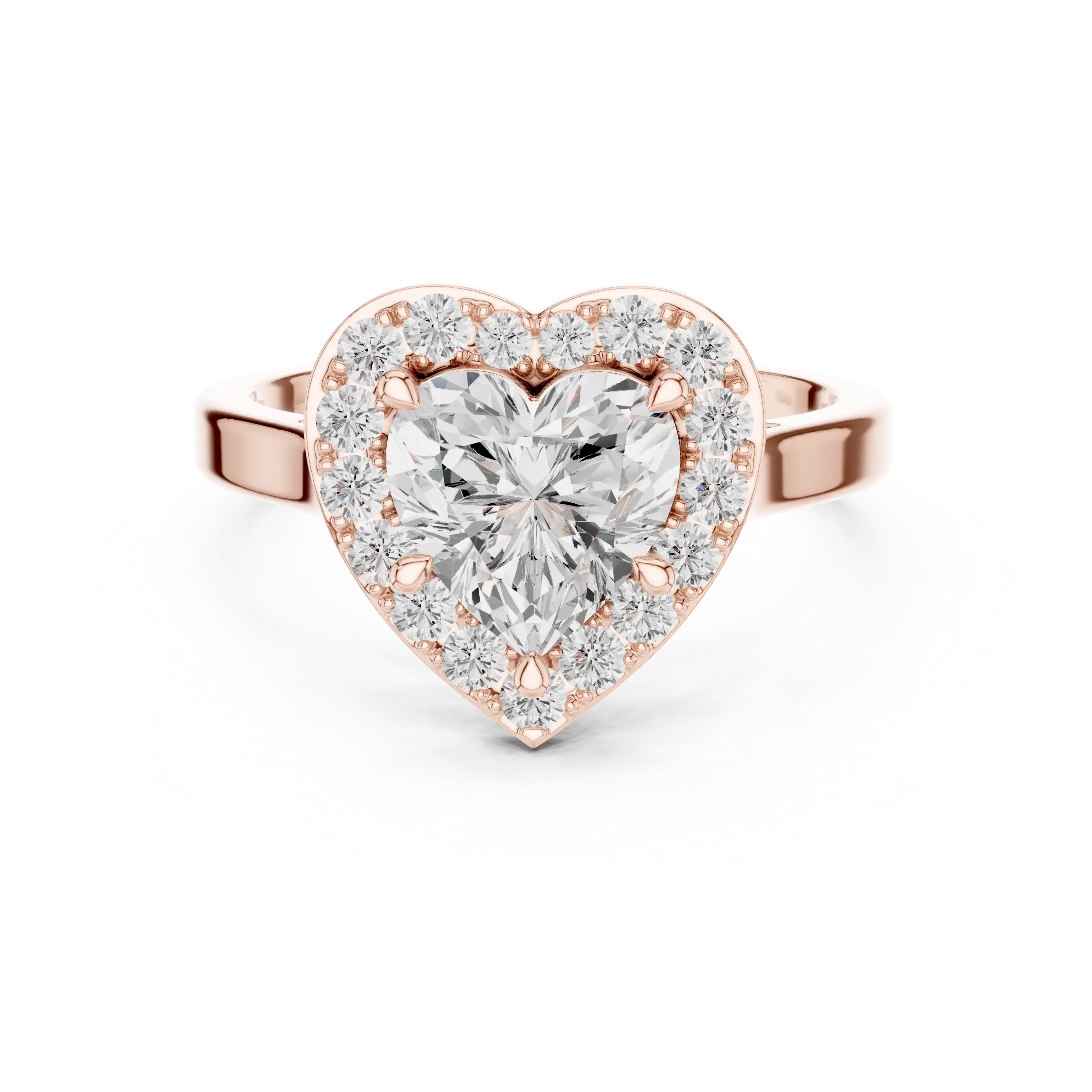 Heart Cut Halo Engagement Ring in 14K Rose Gold - Elegant Heart Shaped Solitaire Ring for Women