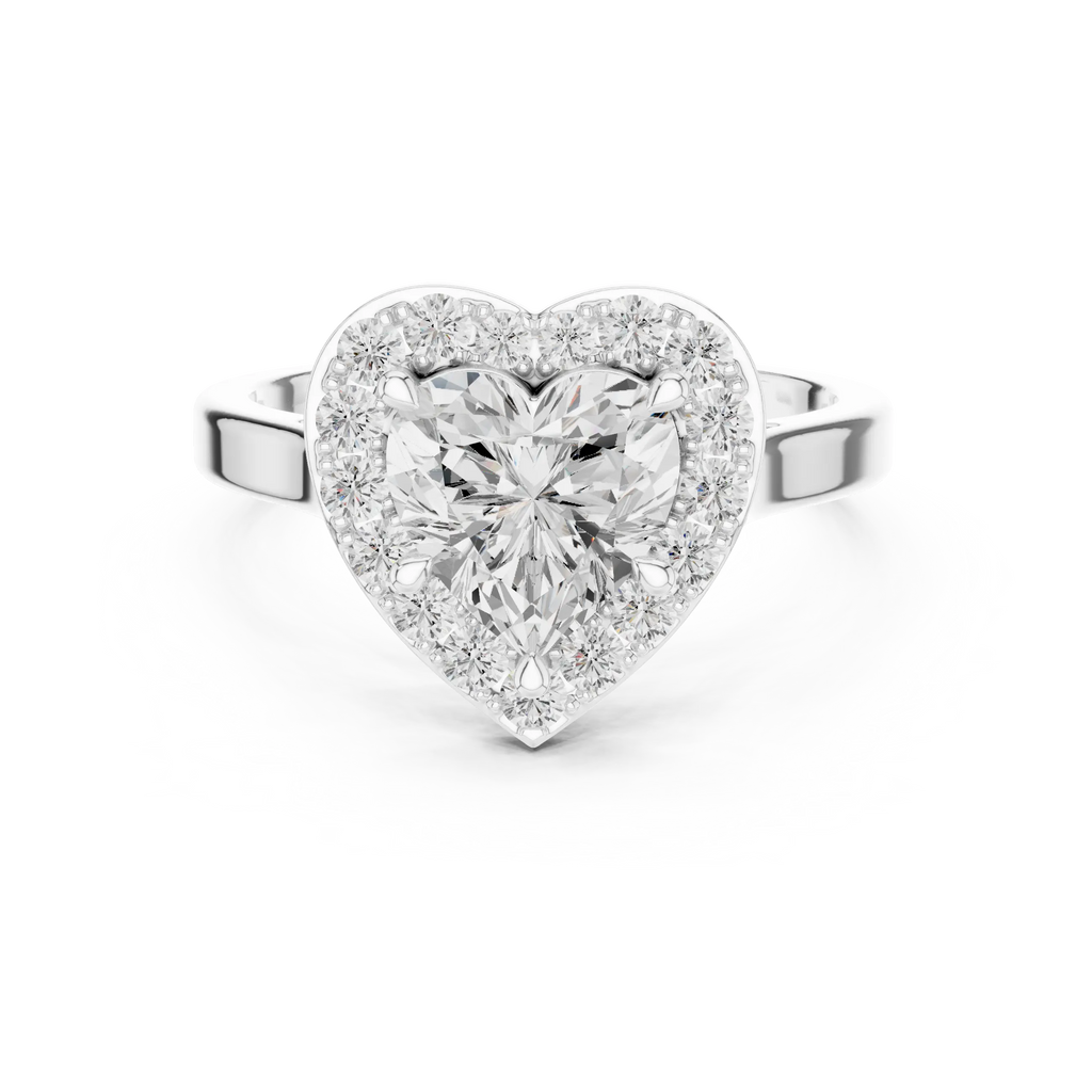 Heart Cut Halo Engagement Ring in 14K Rose Gold - Elegant Heart Shaped Solitaire Ring for Women
