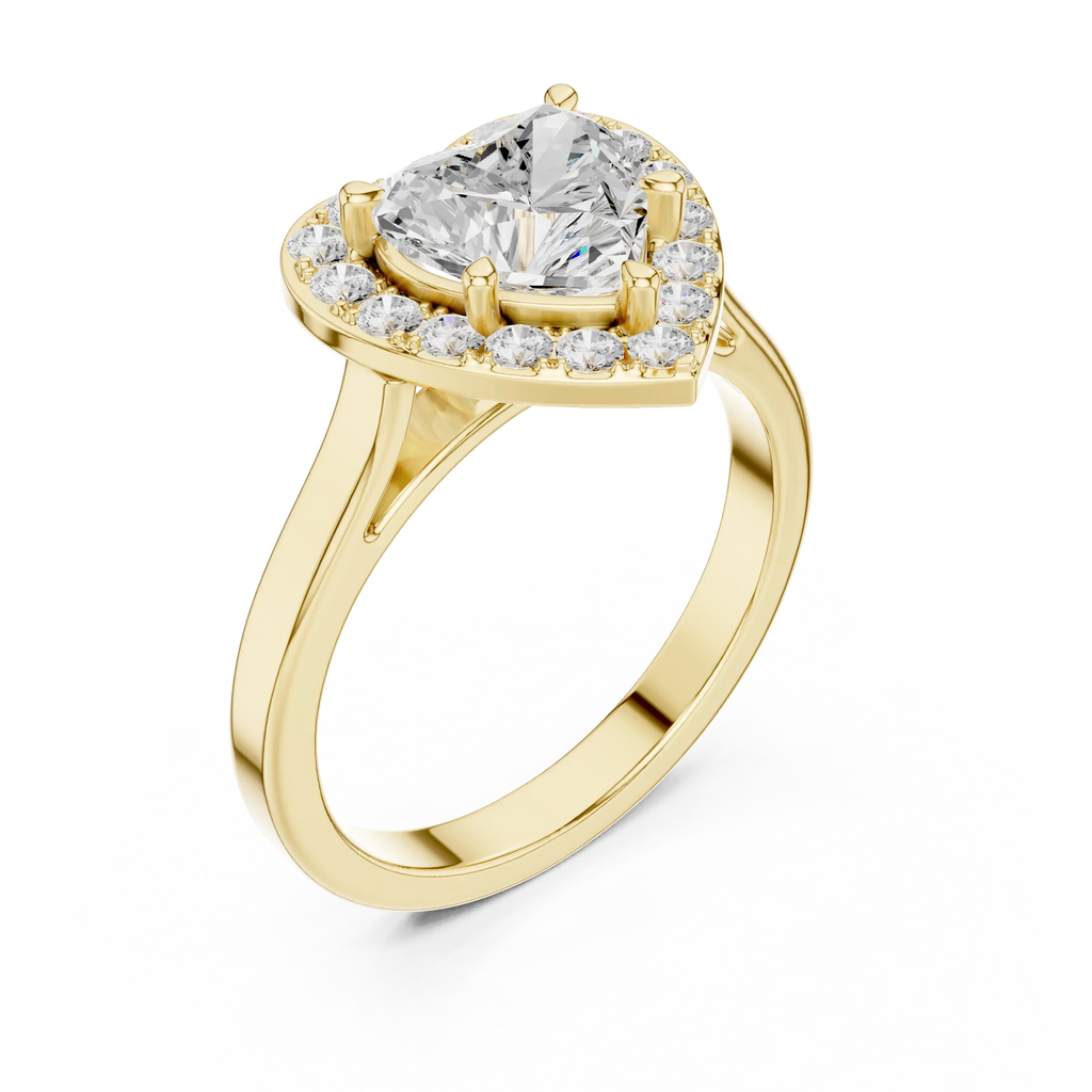 Heart Cut Halo Engagement Ring in 14K Rose Gold - Elegant Heart Shaped Solitaire Ring for Women