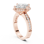 Princess Cut Engagement Ring with Petal Halo and Channel Set Band in 14K White Gold
