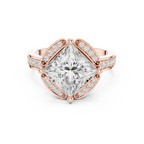 Princess Cut Engagement Ring with Petal Halo and Channel Set Band in 14K White Gold