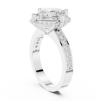 Princess Cut Engagement Ring with Petal Halo and Channel Set Band in 14K White Gold