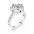 Princess Cut Engagement Ring with Petal Halo and Channel Set Band in 14K White Gold