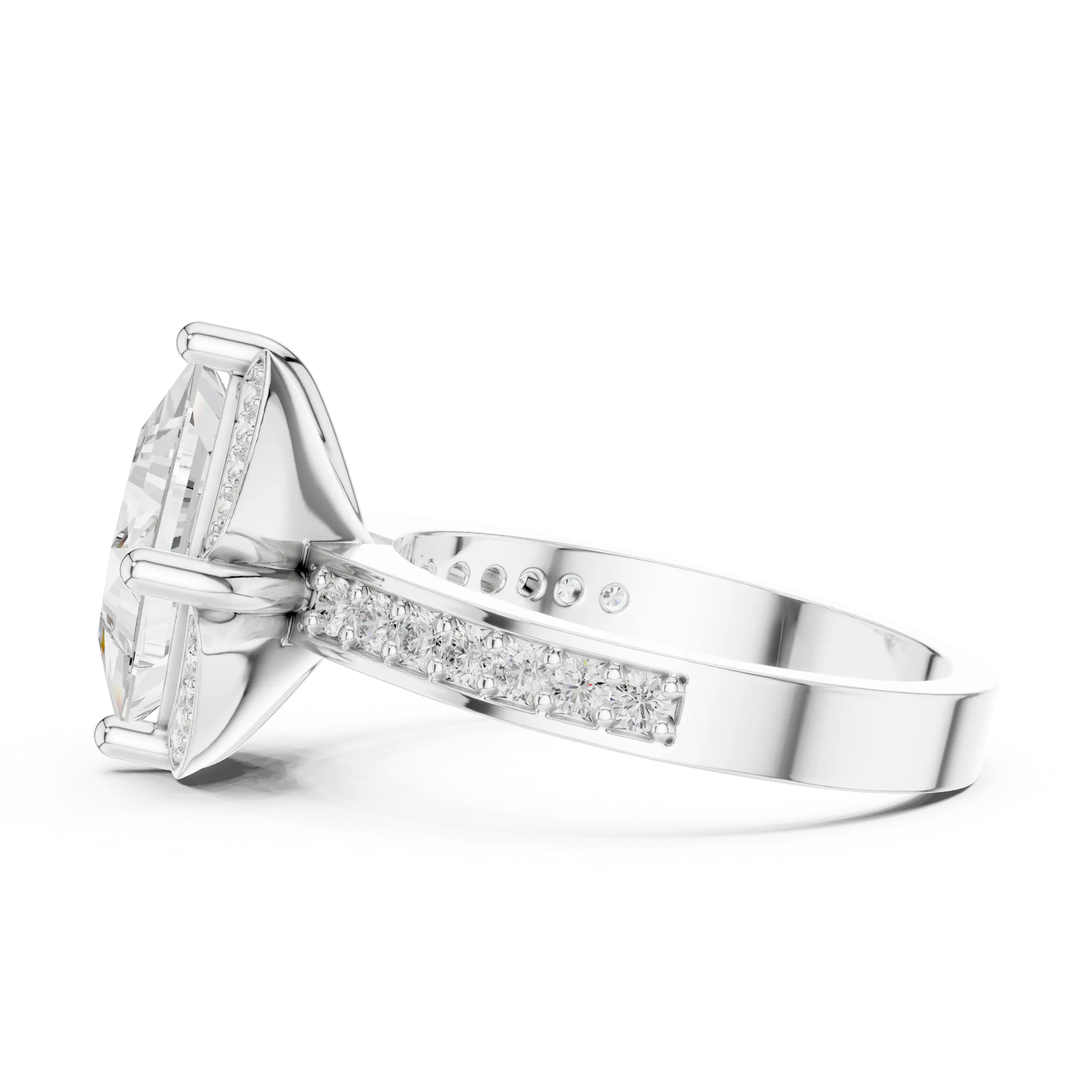 Princess Cut Engagement Ring with Petal Halo and Channel Set Band in 14K White Gold
