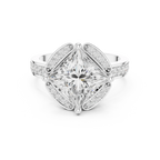 Princess Cut Engagement Ring with Petal Halo and Channel Set Band in 14K White Gold