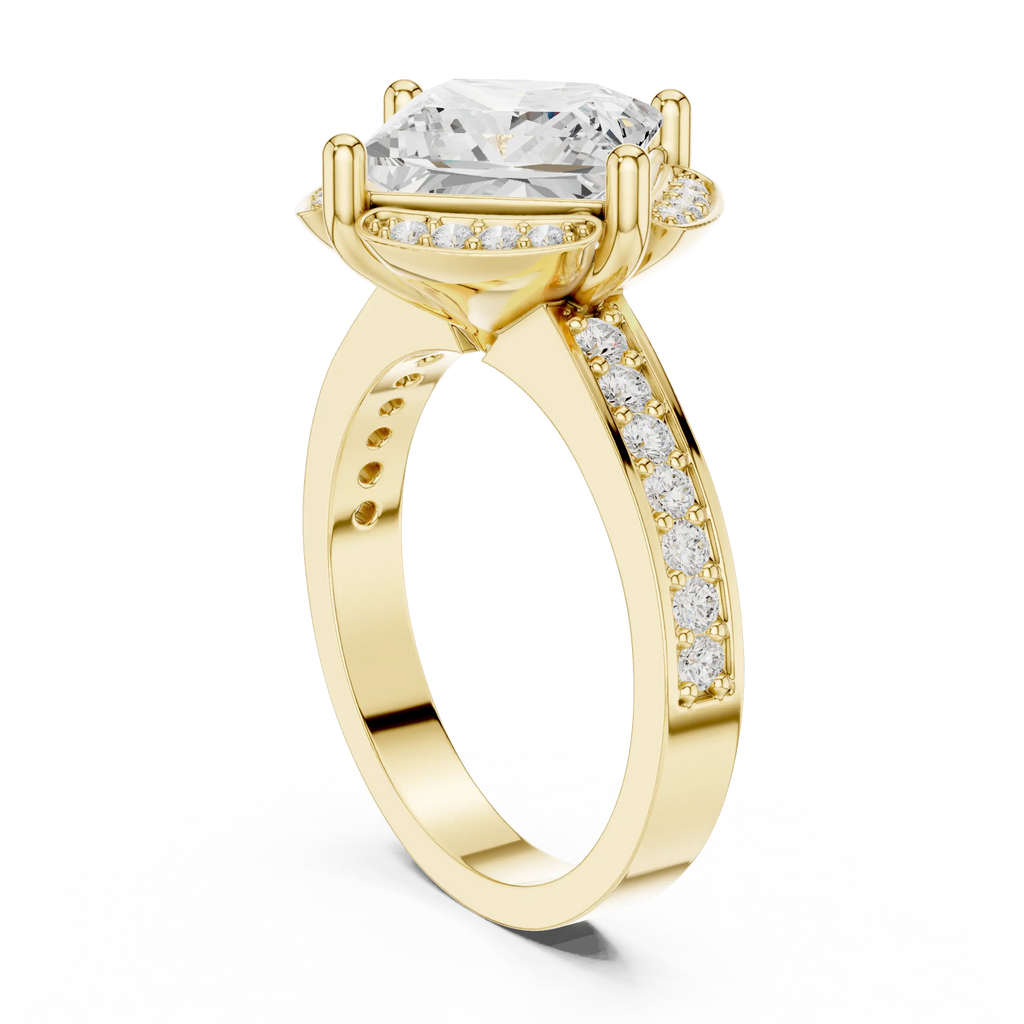 Princess Cut Engagement Ring with Petal Halo and Channel Set Band in 14K White Gold
