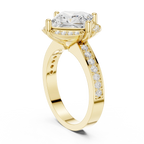 Princess Cut Engagement Ring with Petal Halo and Channel Set Band in 14K White Gold