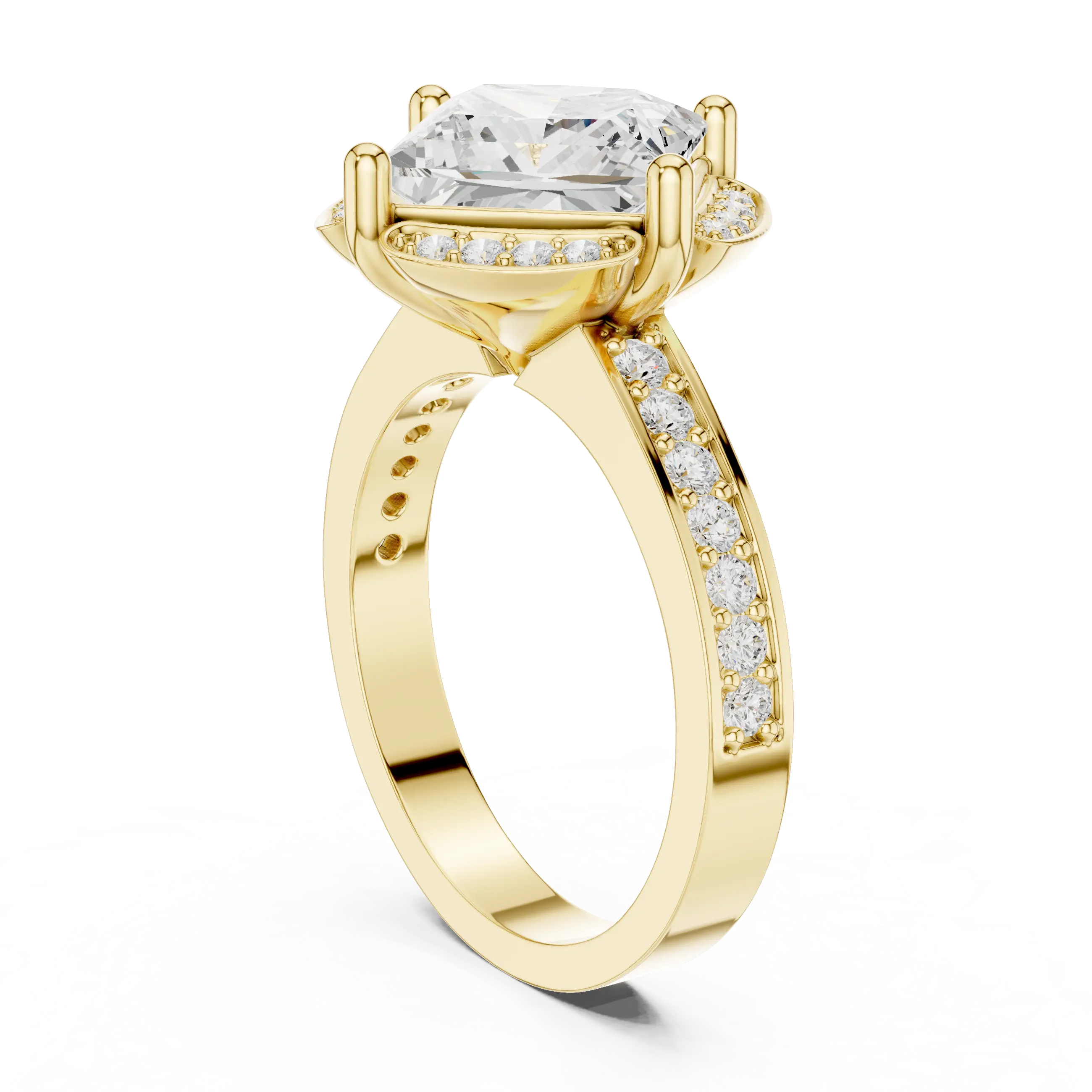Princess Cut Engagement Ring with Petal Halo and Channel Set Band in 14K White Gold
