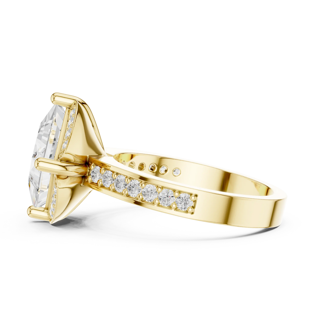Princess Cut Engagement Ring with Petal Halo and Channel Set Band in 14K White Gold
