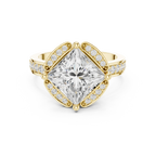 Princess Cut Engagement Ring with Petal Halo and Channel Set Band in 14K White Gold