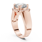 Cushion Cut Halo Engagement Ring with 14K Rose Gold Moissanite Diamond