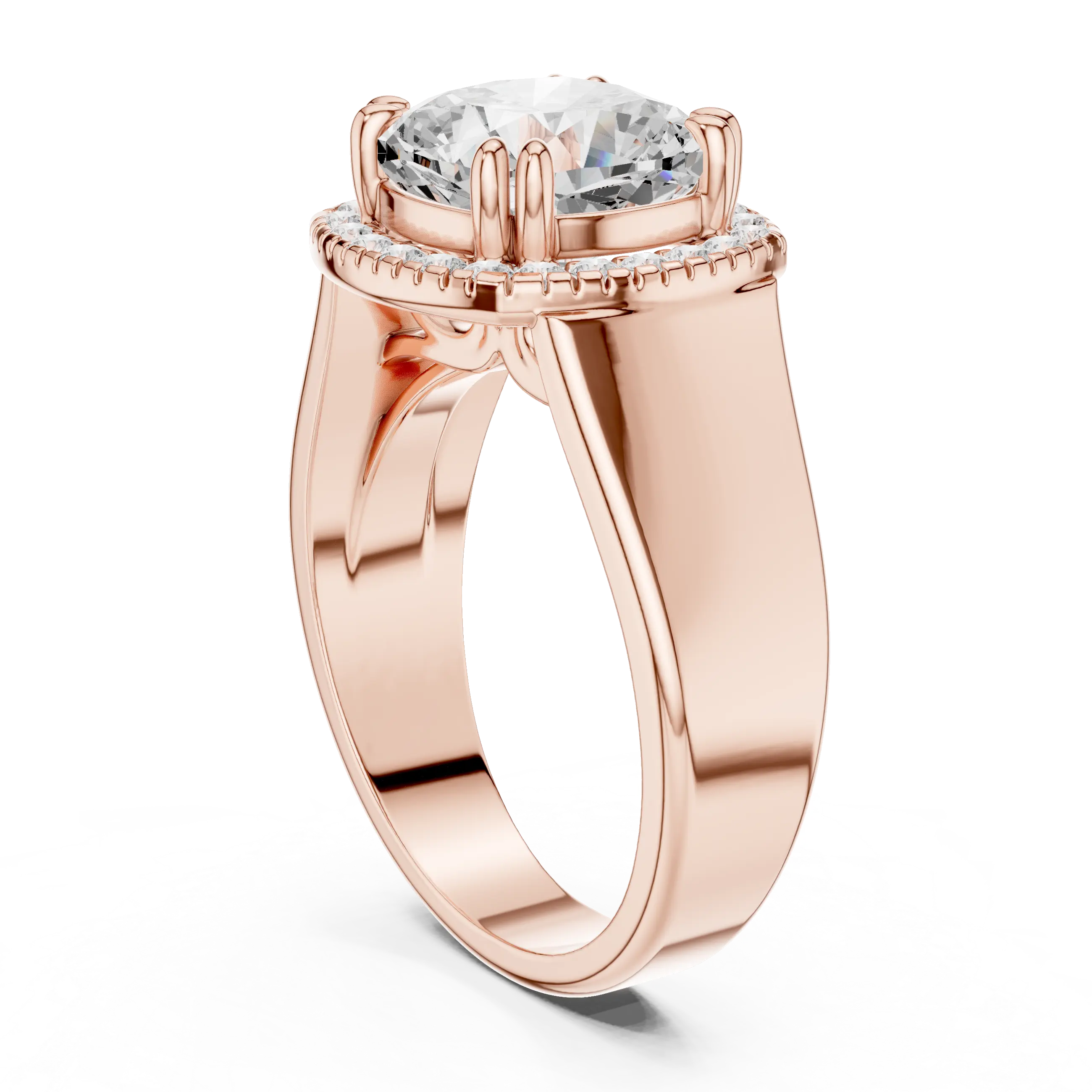 Cushion Cut Halo Engagement Ring with 14K Rose Gold Moissanite Diamond