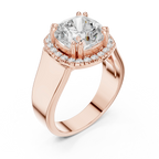 Cushion Cut Halo Engagement Ring with 14K Rose Gold Moissanite Diamond