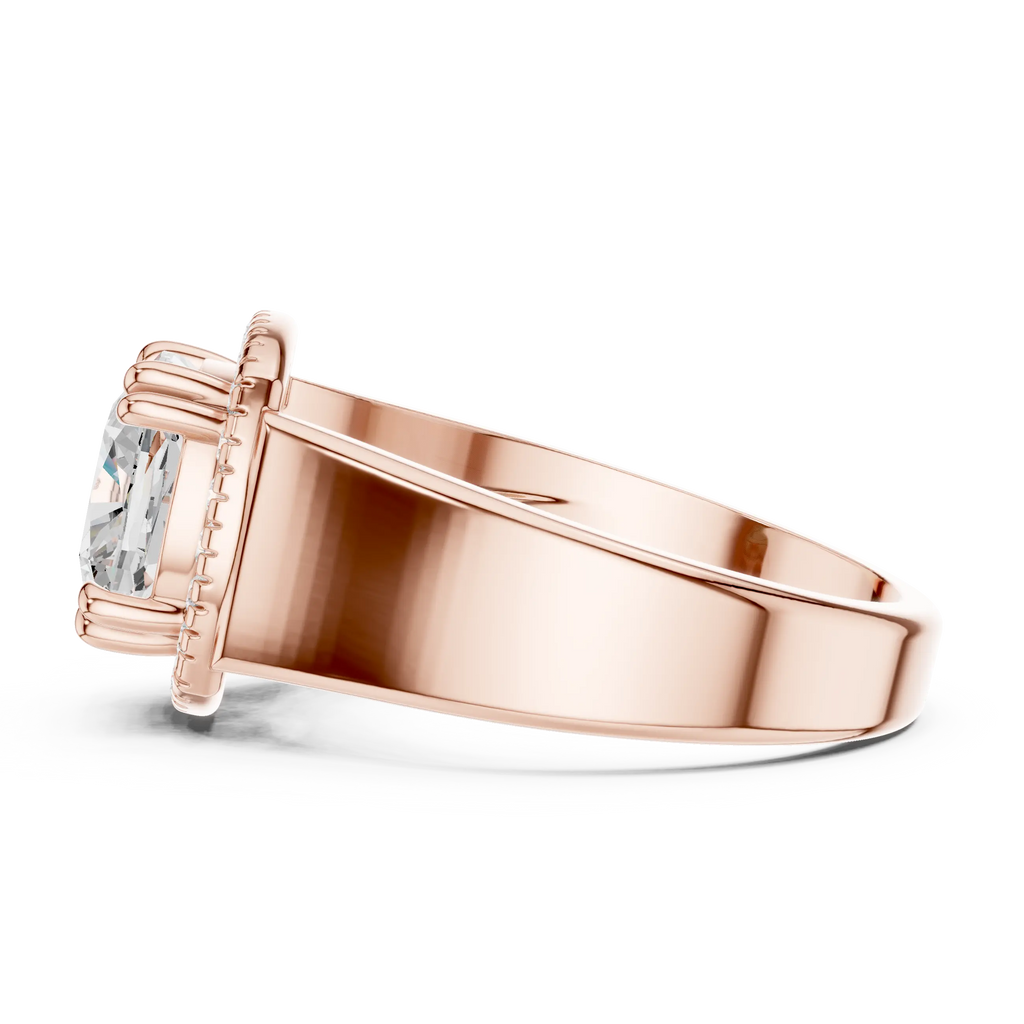 Cushion Cut Halo Engagement Ring with 14K Rose Gold Moissanite Diamond