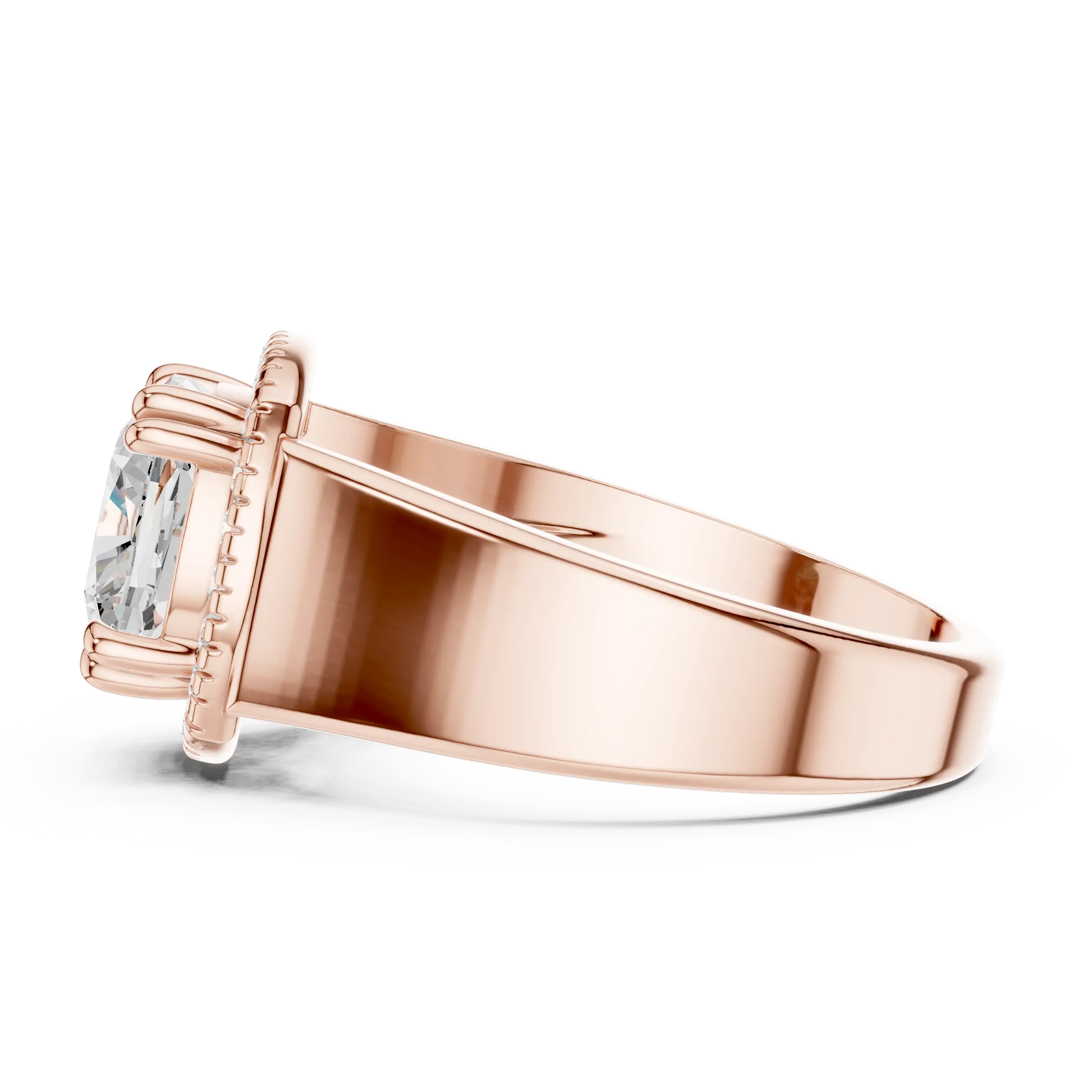Cushion Cut Halo Engagement Ring with 14K Rose Gold Moissanite Diamond