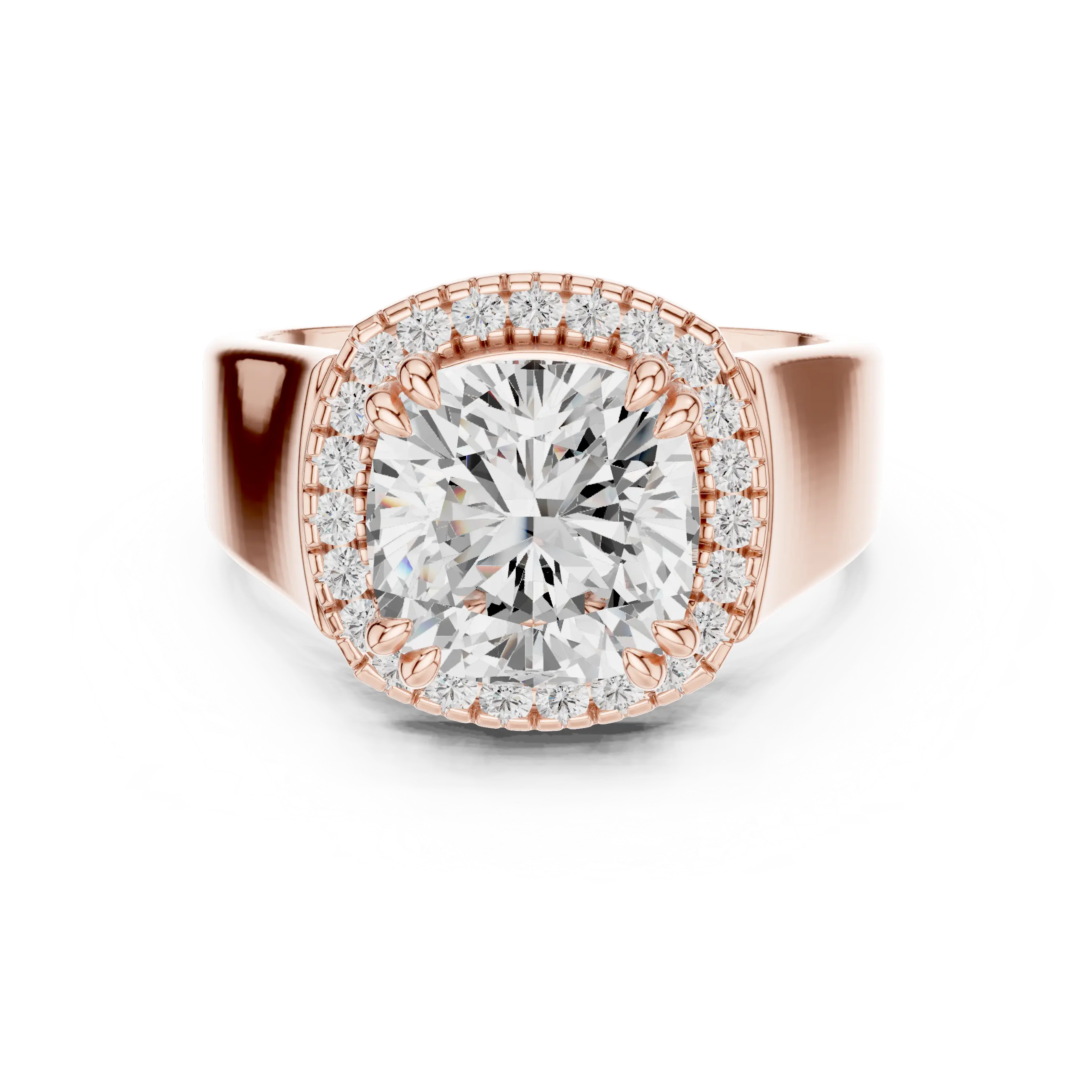 Cushion Cut Halo Engagement Ring with 14K Rose Gold Moissanite Diamond