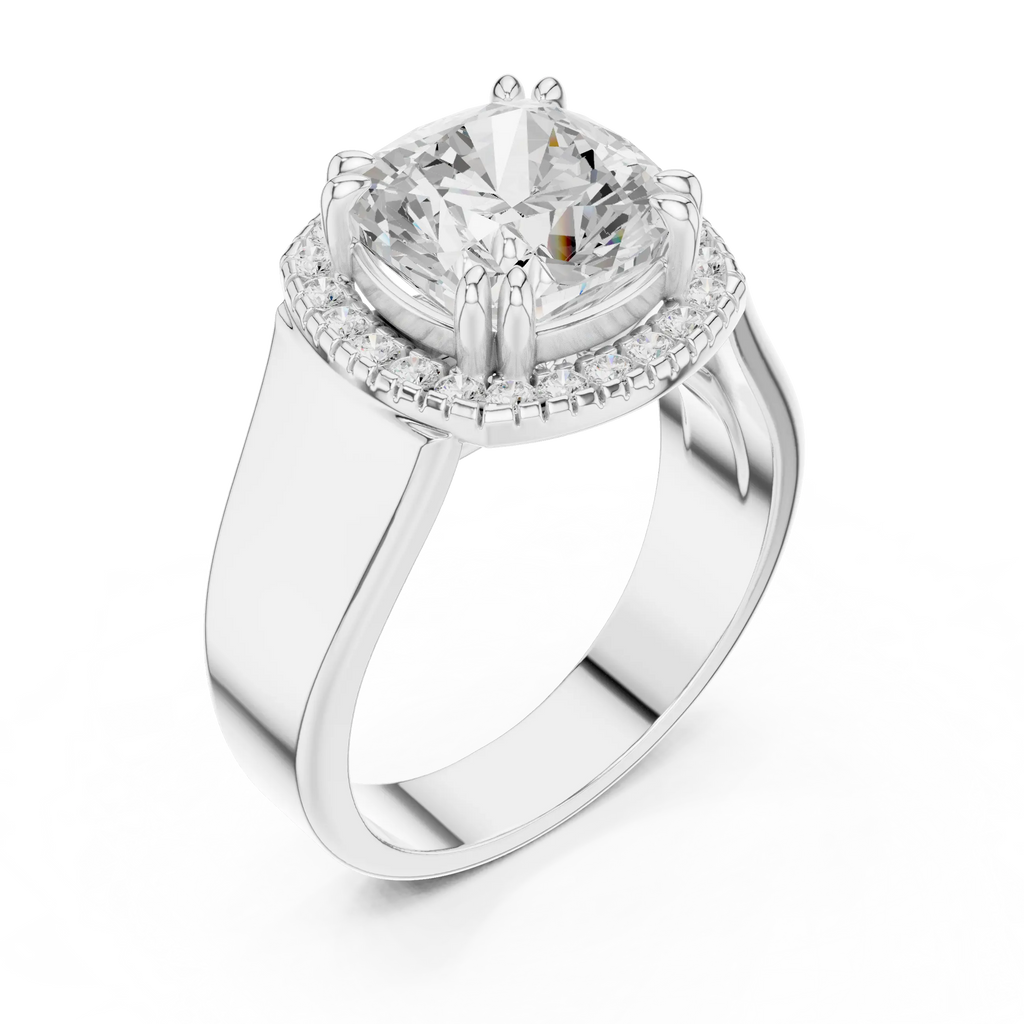 Cushion Cut Halo Engagement Ring with 14K Rose Gold Moissanite Diamond
