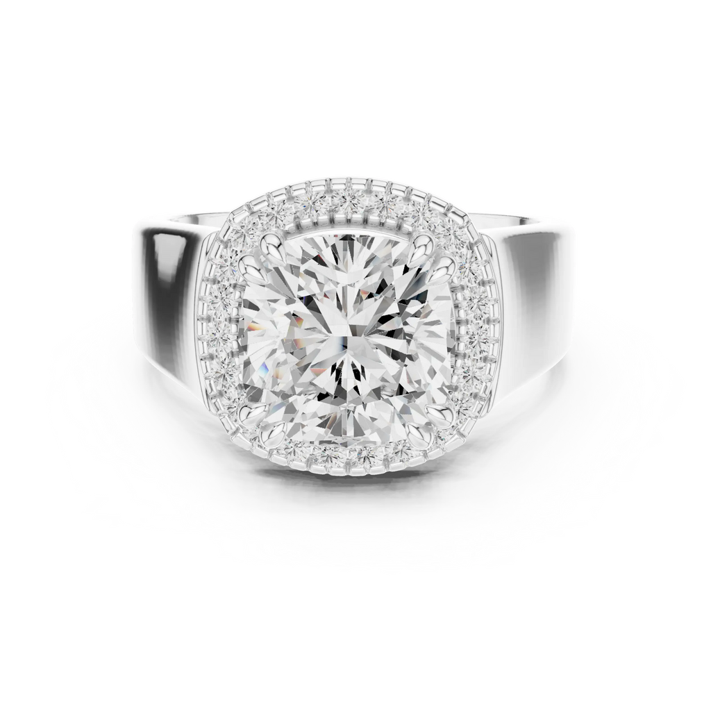 Cushion Cut Halo Engagement Ring with 14K Rose Gold Moissanite Diamond