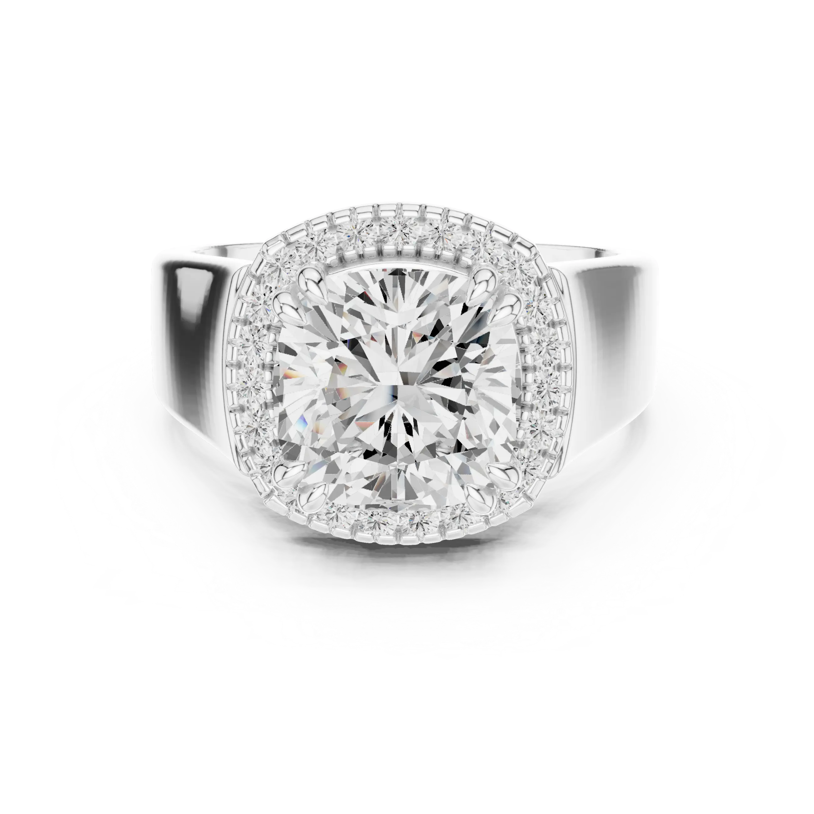 Cushion Cut Halo Engagement Ring with 14K Rose Gold Moissanite Diamond