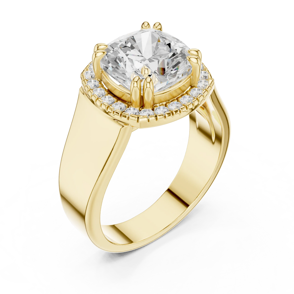 Cushion Cut Halo Engagement Ring with 14K Rose Gold Moissanite Diamond