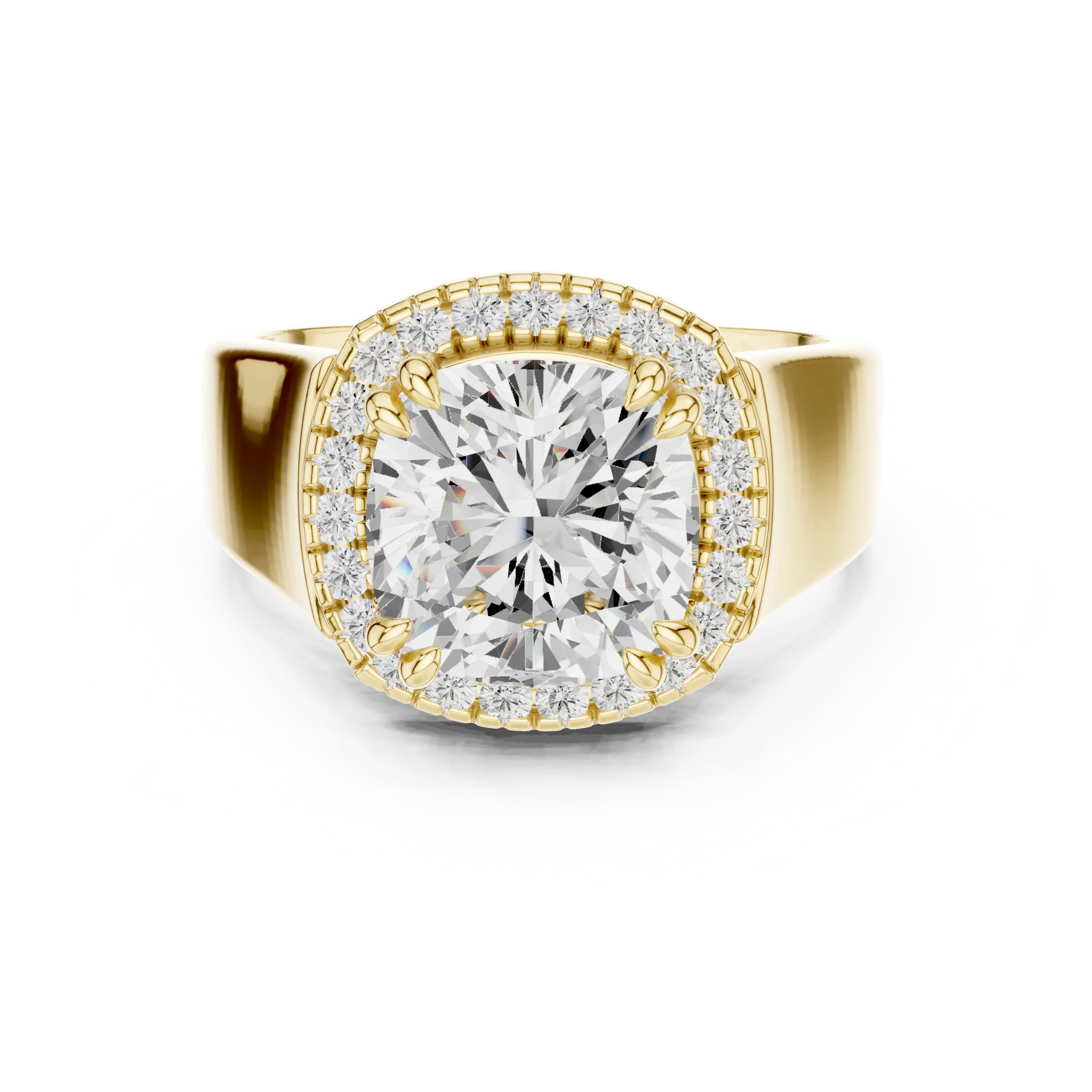 Cushion Cut Halo Engagement Ring with 14K Rose Gold Moissanite Diamond