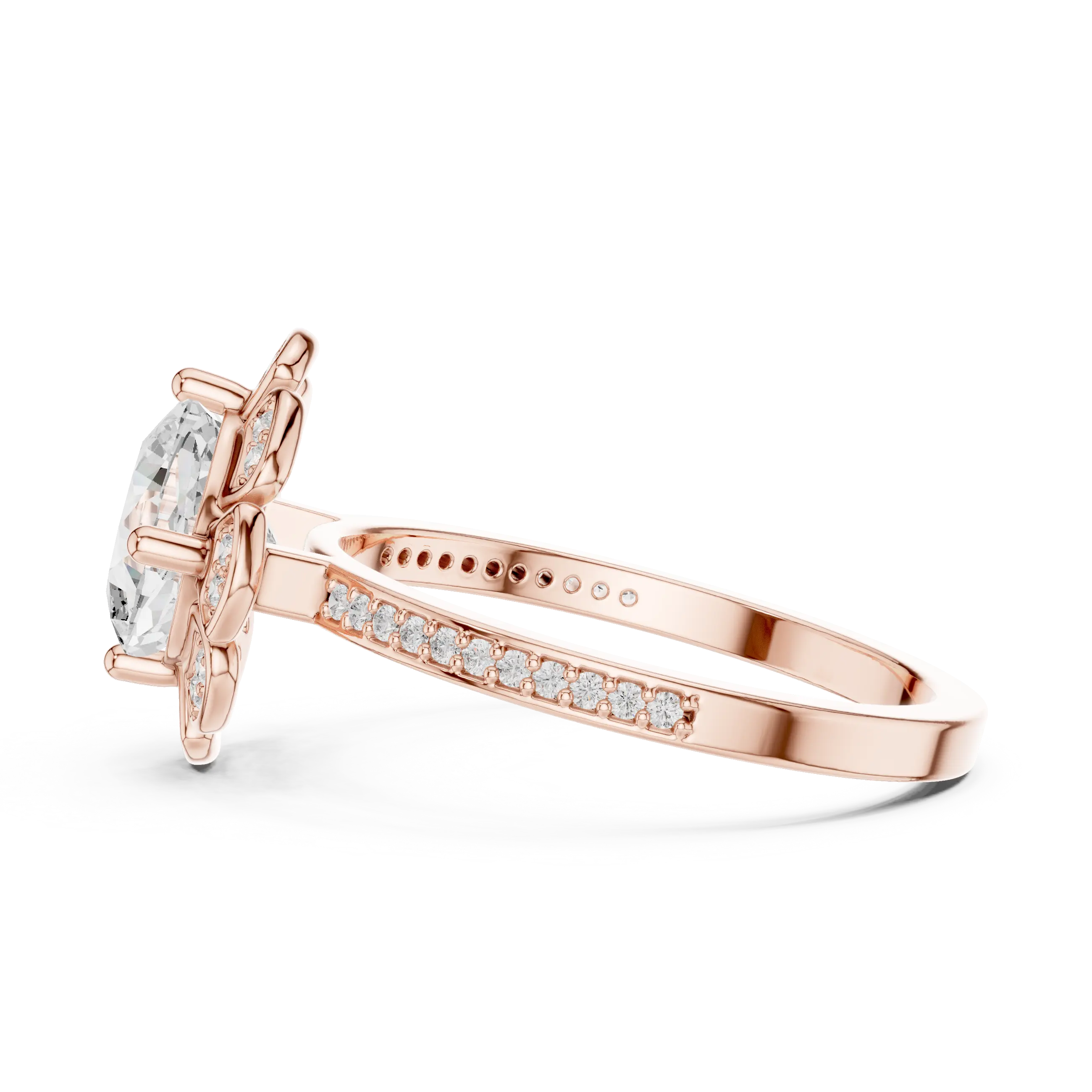 14K White Gold Cushion Cut Floral Halo Diamond Ring