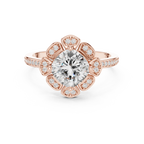 14K White Gold Cushion Cut Floral Halo Diamond Ring