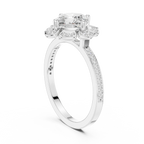 14K White Gold Cushion Cut Floral Halo Diamond Ring