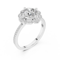 14K White Gold Cushion Cut Floral Halo Diamond Ring