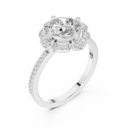 14K White Gold Cushion Cut Floral Halo Diamond Ring