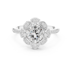 14K White Gold Cushion Cut Floral Halo Diamond Ring