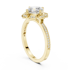 14K White Gold Cushion Cut Floral Halo Diamond Ring