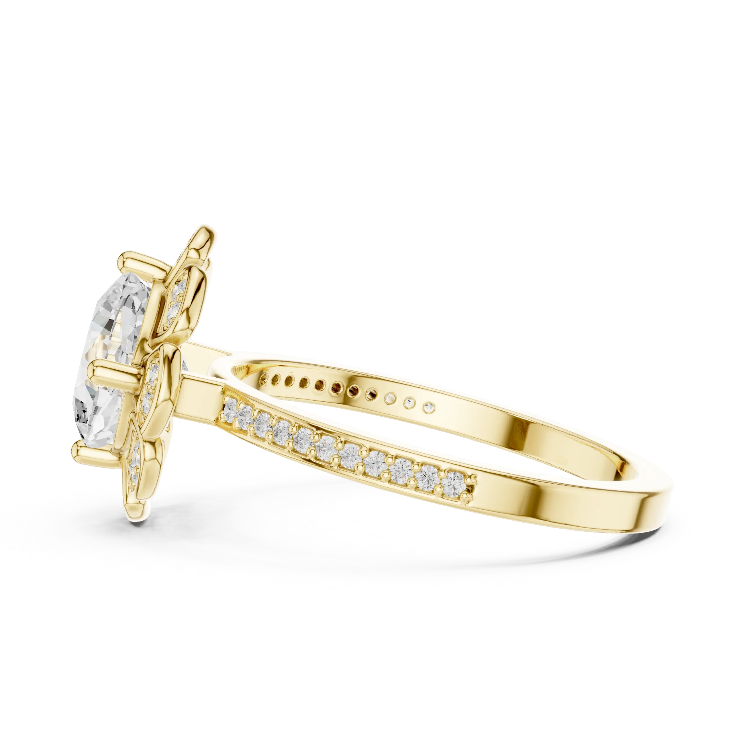 14K White Gold Cushion Cut Floral Halo Diamond Ring