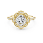 14K White Gold Cushion Cut Floral Halo Diamond Ring