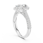 Oval Cut Halo Engagement Ring with Triple Row Pavé Band 14K Rose Gold