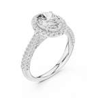 Oval Cut Halo Engagement Ring with Triple Row Pavé Band 14K Rose Gold